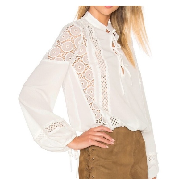 Tularosa Farrah White Lace Boho Tie-Front Blouse Size S - Picture 2 of 8